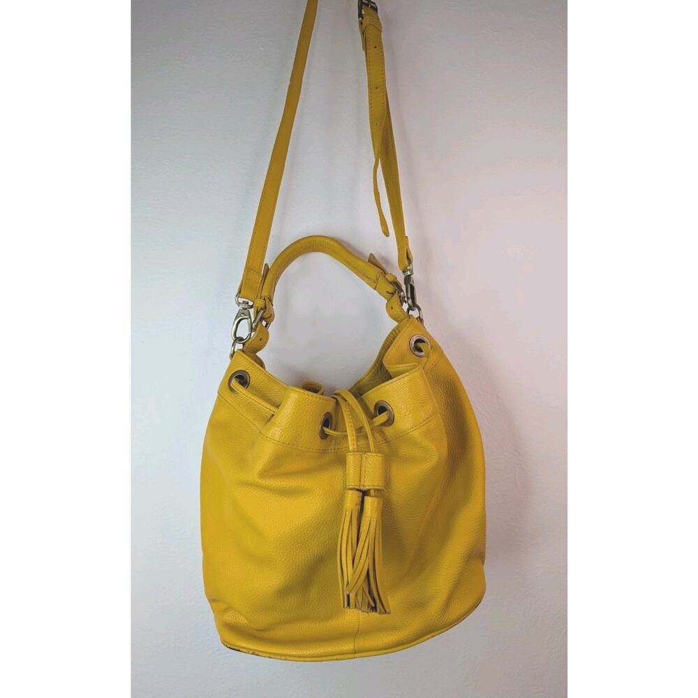 BODEN Hobo Yellow Leather Drawstring Tassel Lined Shoulder Bag Handbag Purse